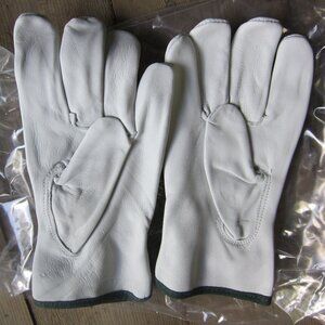 White Goatskin Drivers Gloves Shirred Slip-On Keystone Thumb Medium Work Gloves